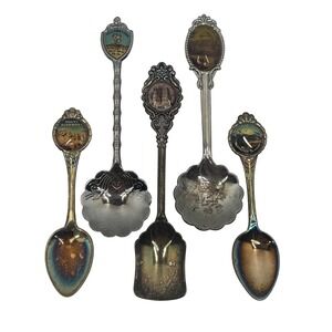 Vtg Enamel Souvenir Spoon Lot 5 Yellowstone Mt Rushmore Grand Canyon Collectible